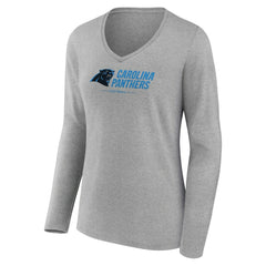 Carolina Panthers Women's Logo Team Lockup Long Sleeve V-Neck T-Shirt - Heather Gray on sale