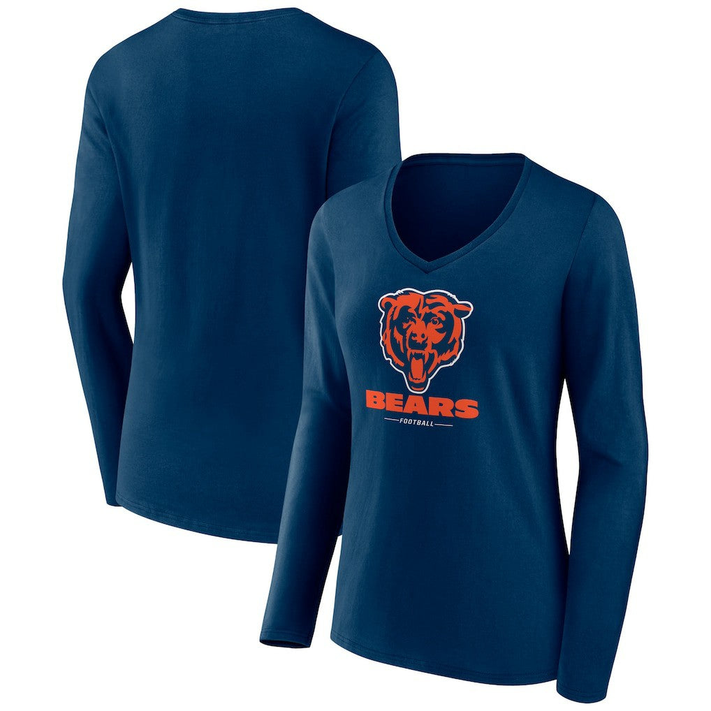 Chicago Bears Women's Logo Team Lockup Long Sleeve V-Neck T-Shirt - Navy online