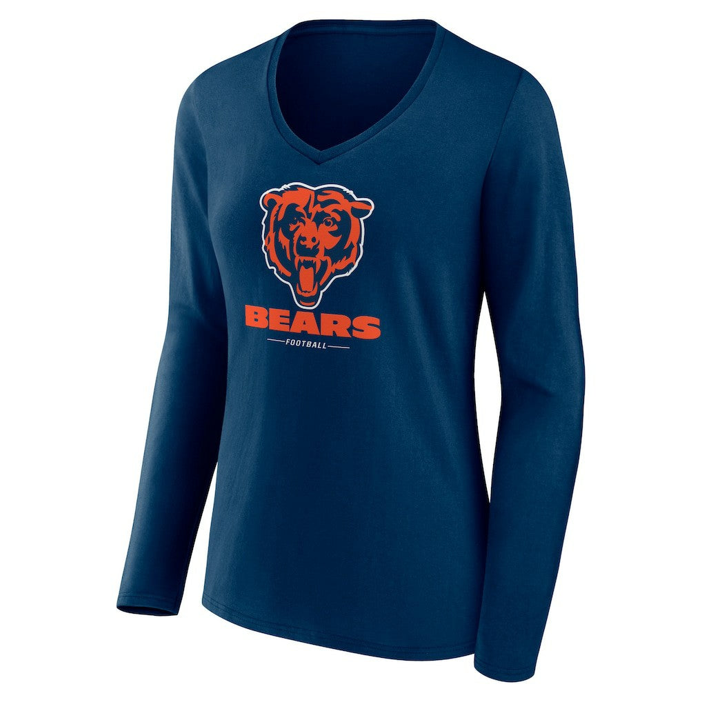 Chicago Bears Women's Logo Team Lockup Long Sleeve V-Neck T-Shirt - Navy online
