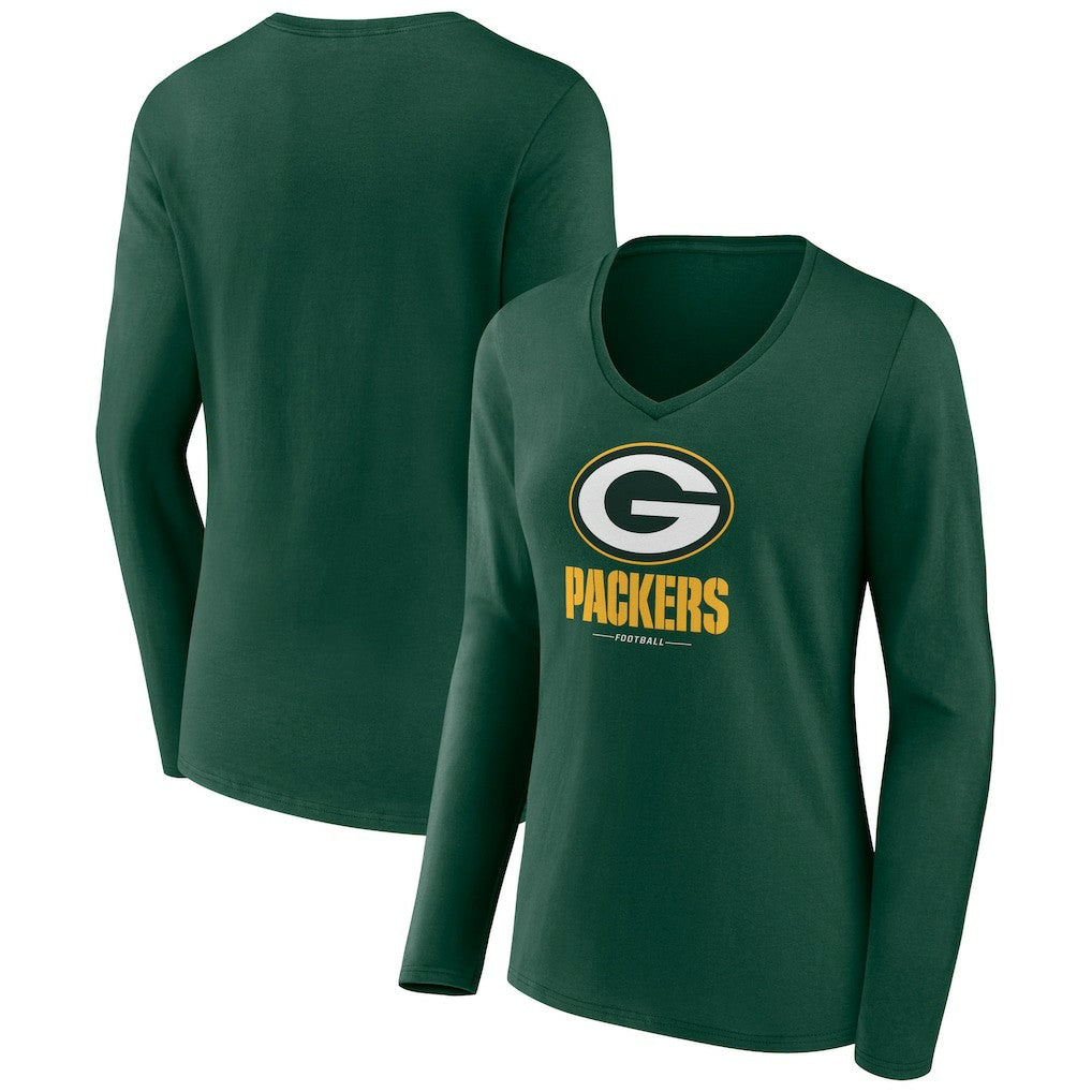 Green Bay Packers Women's Logo Team Lockup Long Sleeve V-Neck T-Shirt - Green online