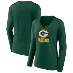 Green Bay Packers Women's Logo Team Lockup Long Sleeve V-Neck T-Shirt - Green online