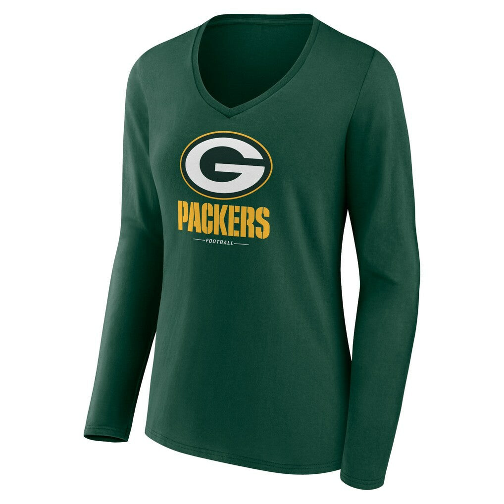 Green Bay Packers Women's Logo Team Lockup Long Sleeve V-Neck T-Shirt - Green online