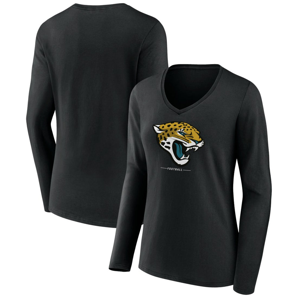 Jacksonville Jaguars Women's Logo Team Lockup Long Sleeve V-Neck T-Shirt - Black outlet