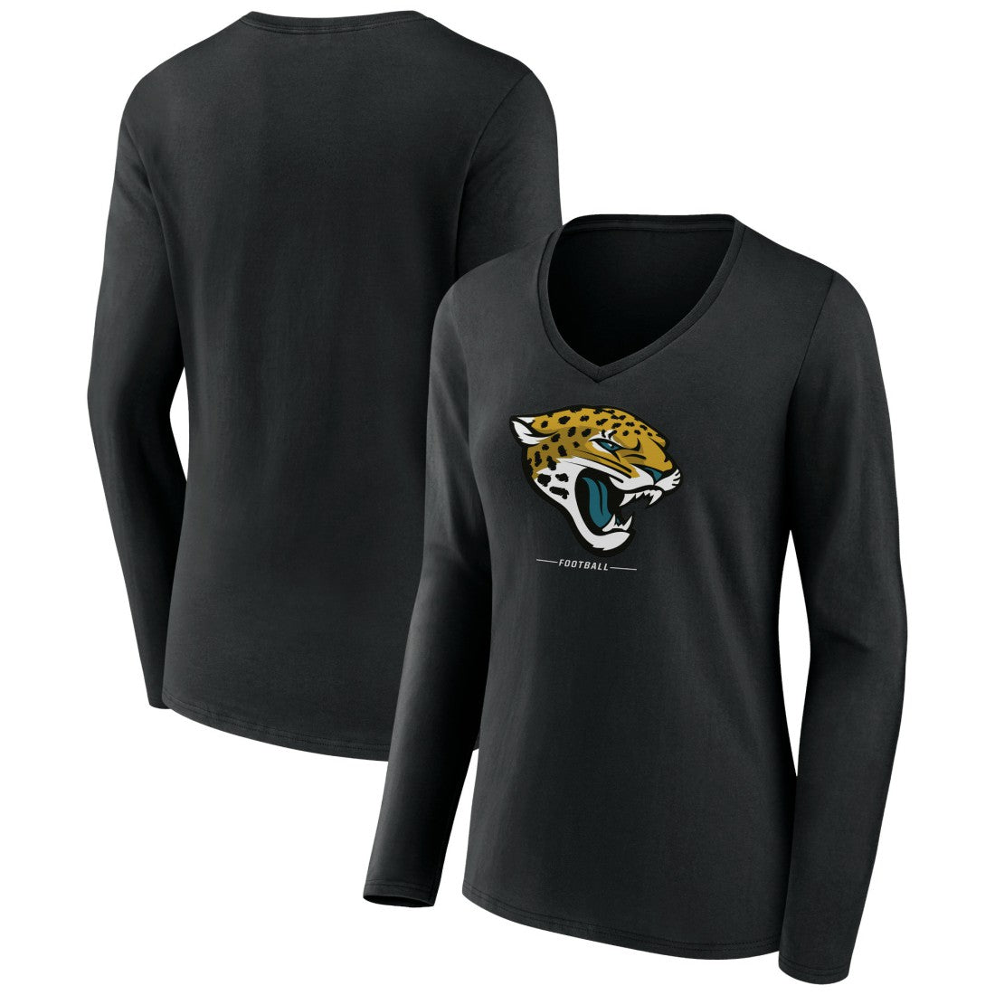 Jacksonville Jaguars Women's Logo Team Lockup Long Sleeve V-Neck T-Shirt - Black outlet
