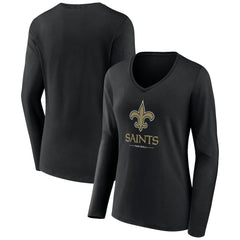 New Orleans Saints Women's Logo Team Lockup Long Sleeve V-Neck T-Shirt - Black sale
