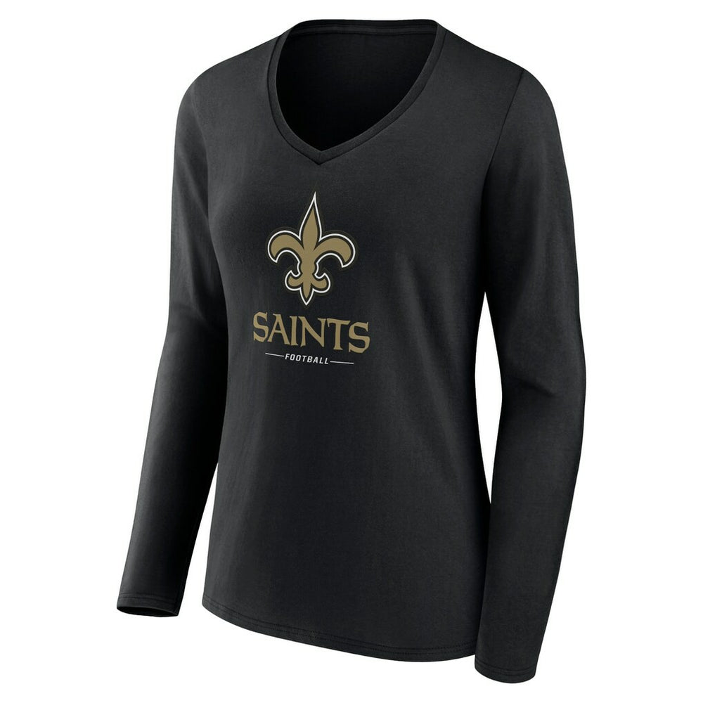New Orleans Saints Women's Logo Team Lockup Long Sleeve V-Neck T-Shirt - Black sale
