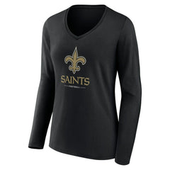 New Orleans Saints Women's Logo Team Lockup Long Sleeve V-Neck T-Shirt - Black sale