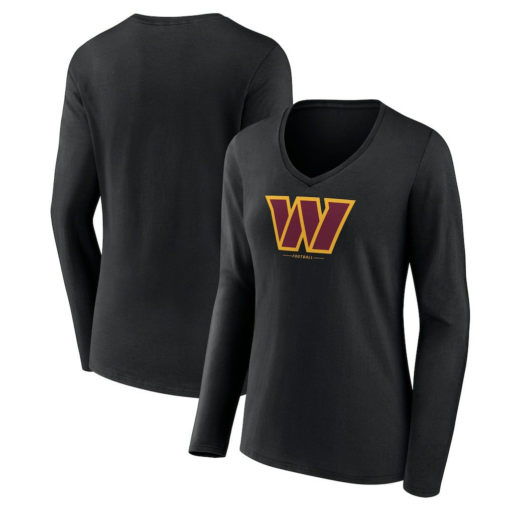 Washington Commanders Women's Logo Team Lockup Long Sleeve V-Neck T-Shirt - Black for sale