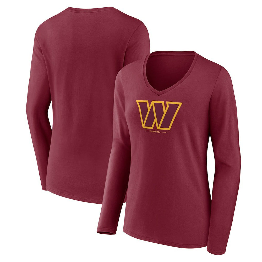 Washington Commanders Women's Logo Team Lockup Long Sleeve V-Neck T-Shirt - Burgundy for sale