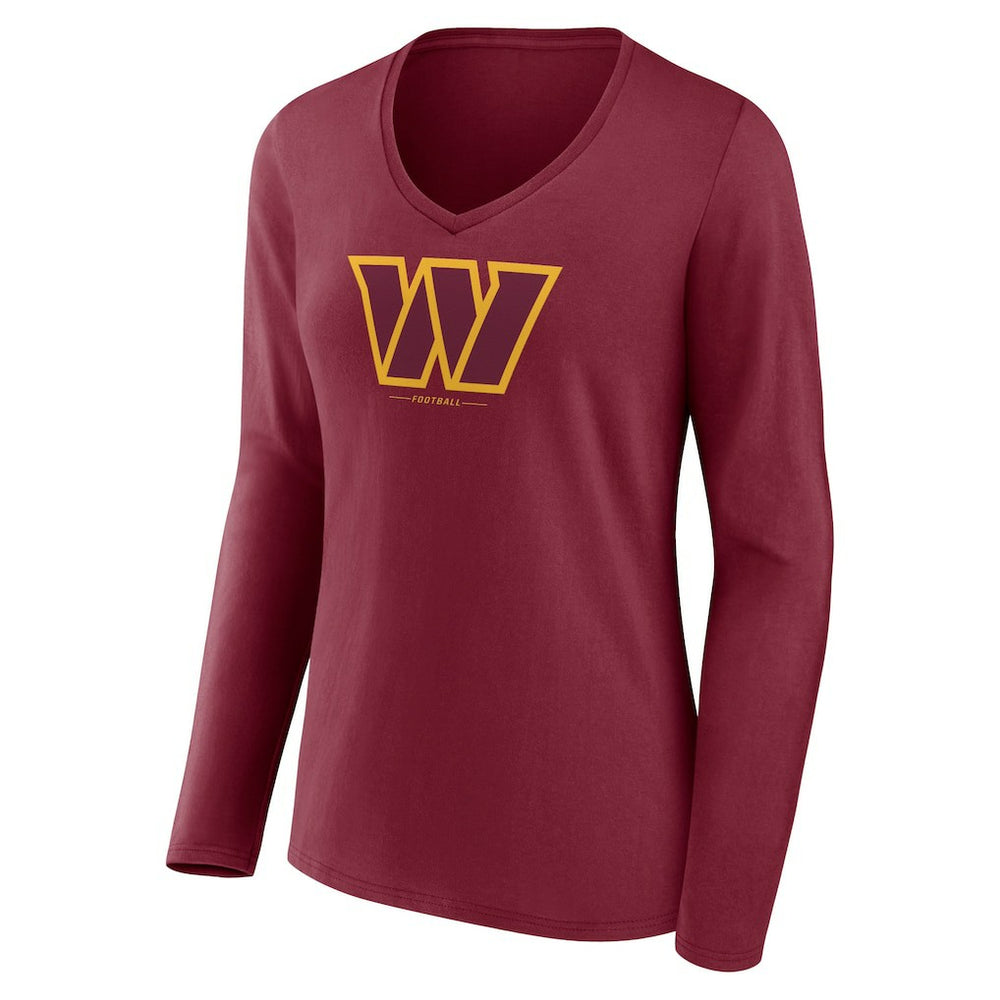 Washington Commanders Women's Logo Team Lockup Long Sleeve V-Neck T-Shirt - Burgundy for sale