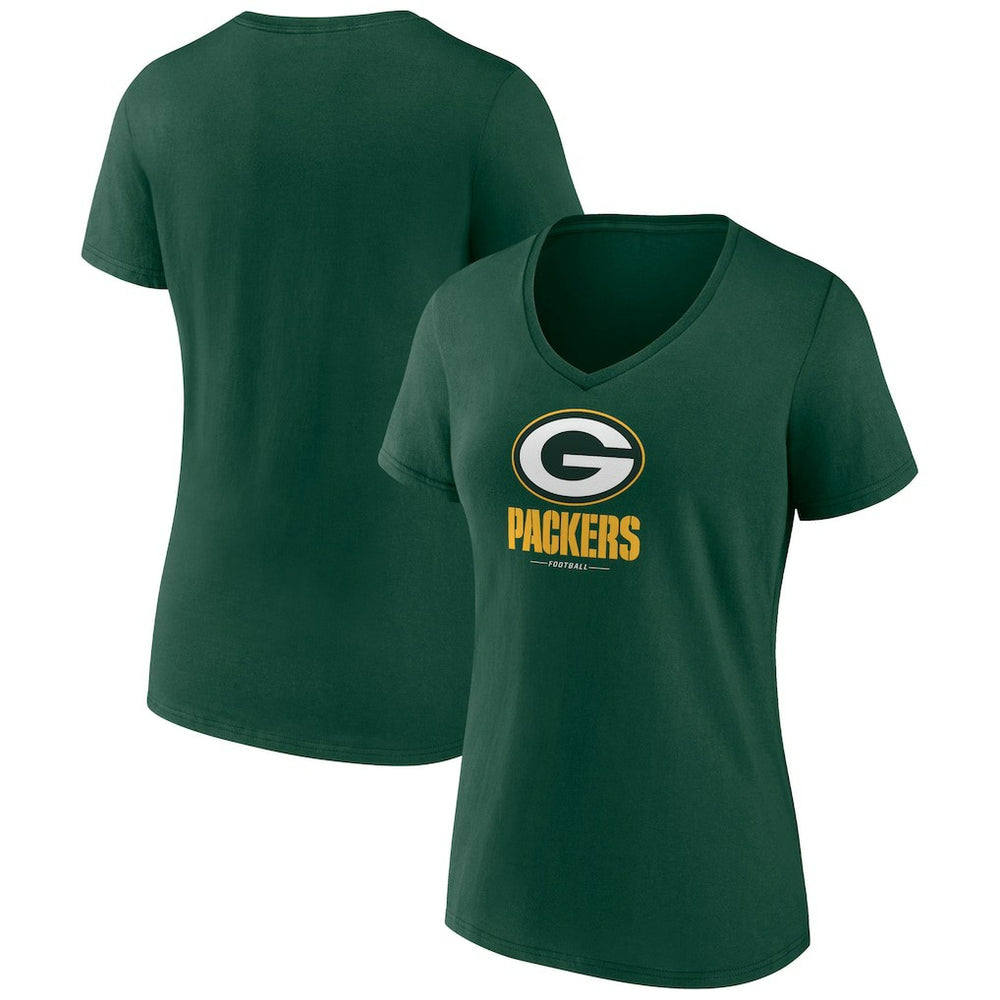 Green Bay Packers Women's Logo Team Lockup V-Neck T-Shirt - Green outlet