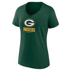 Green Bay Packers Women's Logo Team Lockup V-Neck T-Shirt - Green outlet