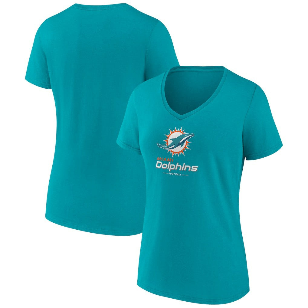 Miami Dolphins Women's Logo Team Lockup V-Neck T-Shirt - Aqua cheap