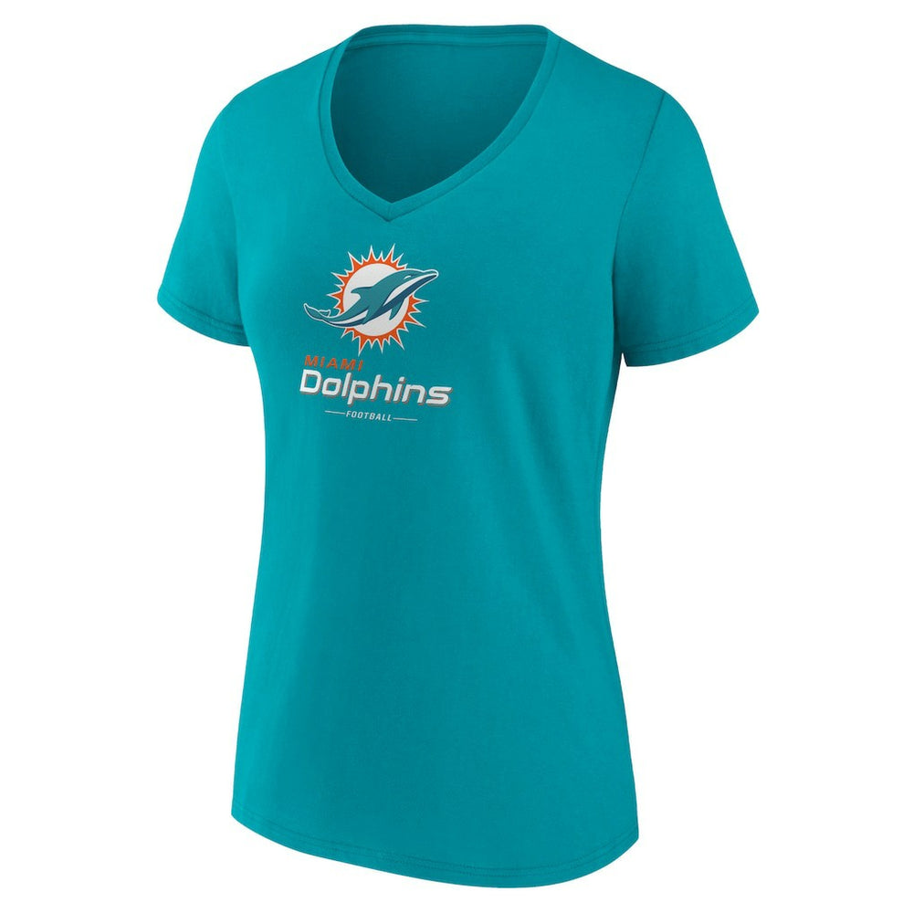 Miami Dolphins Women's Logo Team Lockup V-Neck T-Shirt - Aqua cheap