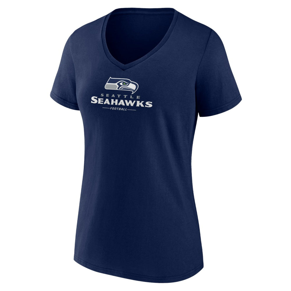 Seattle Seahawks Women's Logo Team Lockup V-Neck T-Shirt - College Navy discount