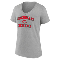 Cincinnati Reds Women's Heart and Soul V-Neck T-Shirt - Gray