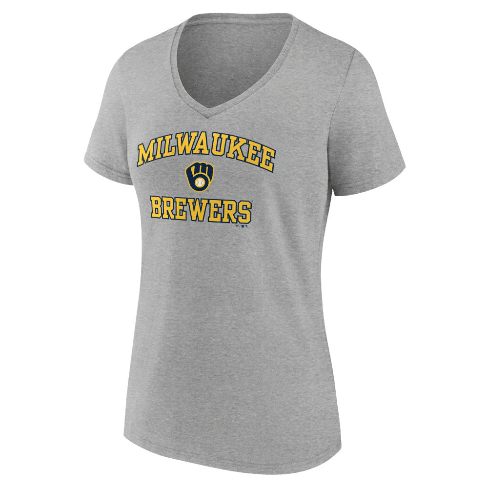 Milwaukee Brewers Women's Heart and Soul V-Neck T-Shirt - Gray