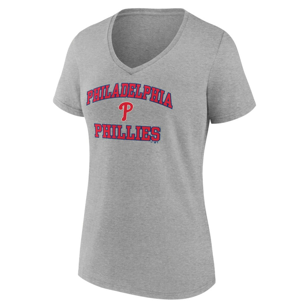 Philadelphia Phillies Women's Heart and Soul V-Neck T-Shirt - Gray