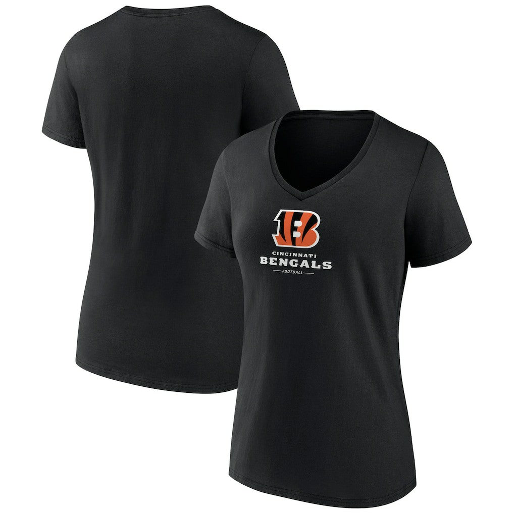 Cincinnati Bengals Women's Logo Team Lockup V-Neck T-Shirt - Black sale