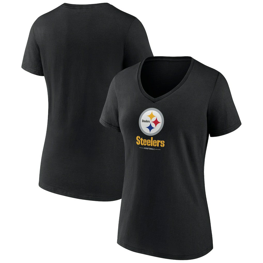 Pittsburgh Steelers Women's Logo Team Lockup V-Neck T-Shirt - Black outlet