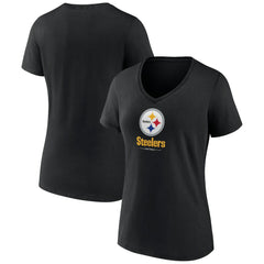 Pittsburgh Steelers Women's Logo Team Lockup V-Neck T-Shirt - Black outlet