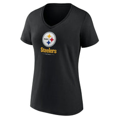 Pittsburgh Steelers Women's Logo Team Lockup V-Neck T-Shirt - Black outlet
