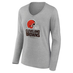 Cleveland Browns Women's Logo Team Lockup Long Sleeve V-Neck T-Shirt - Gray online