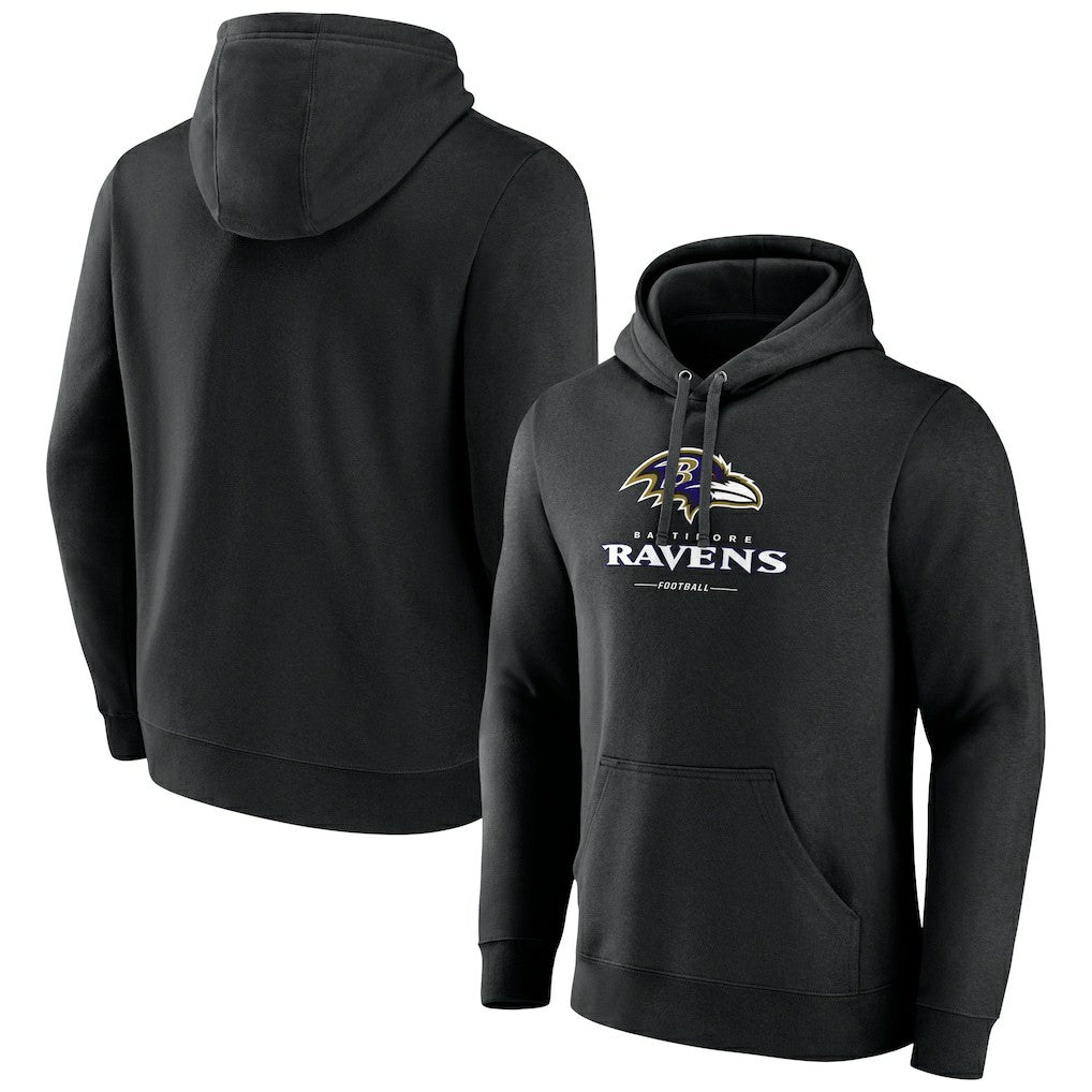 Baltimore Ravens Logo Team Lockup Fitted Pullover Hoodie - Black cheap