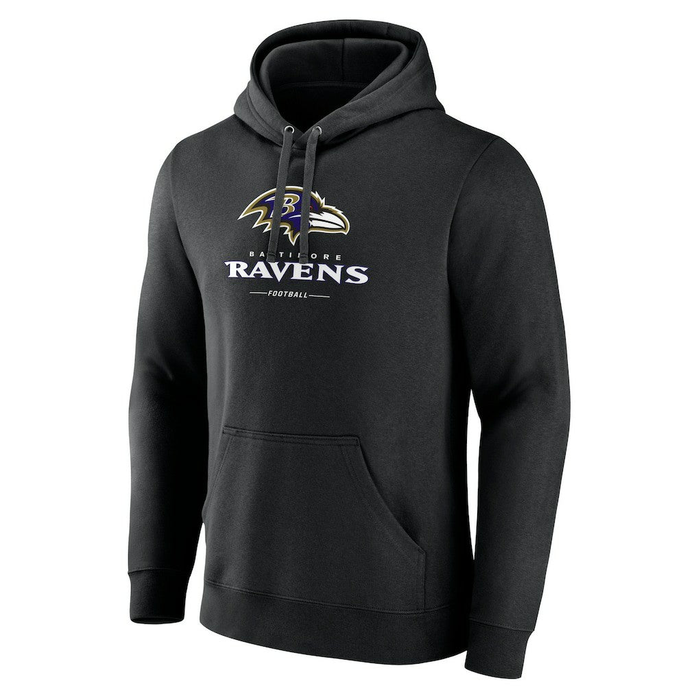 Baltimore Ravens Logo Team Lockup Fitted Pullover Hoodie - Black cheap