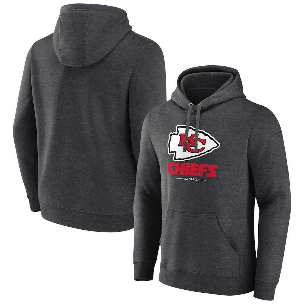 Kansas City Chiefs Logo Team Lockup Fitted Pullover Hoodie - Charcoal cheap