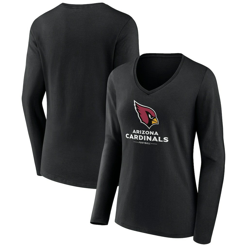 Arizona Cardinals Women's Logo Team Lockup Long Sleeve V-Neck T-Shirt - Black on sale
