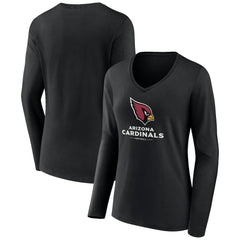 Arizona Cardinals Women's Logo Team Lockup Long Sleeve V-Neck T-Shirt - Black on sale