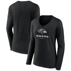 Baltimore Ravens Women's Logo Team Lockup Long Sleeve V-Neck T-Shirt - Black online
