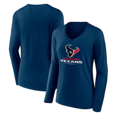 Houston Texans Women's Logo Team Lockup Long Sleeve V-Neck T-Shirt - Navy for sale