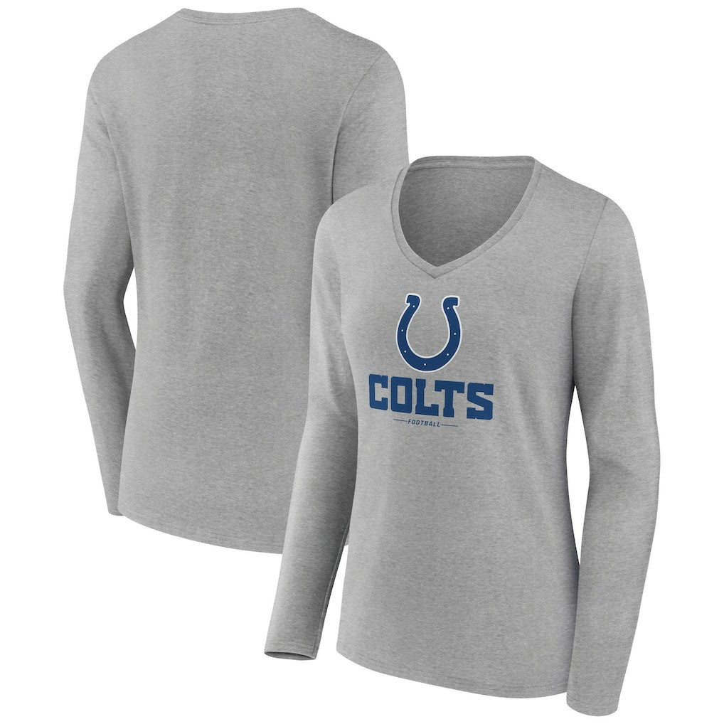 Indianapolis Colts Women's Logo Team Lockup Long Sleeve V-Neck T-Shirt - Heather Gray discount