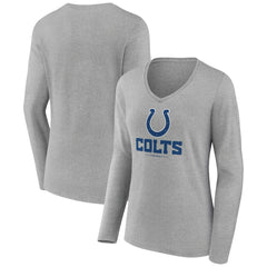 Indianapolis Colts Women's Logo Team Lockup Long Sleeve V-Neck T-Shirt - Heather Gray discount