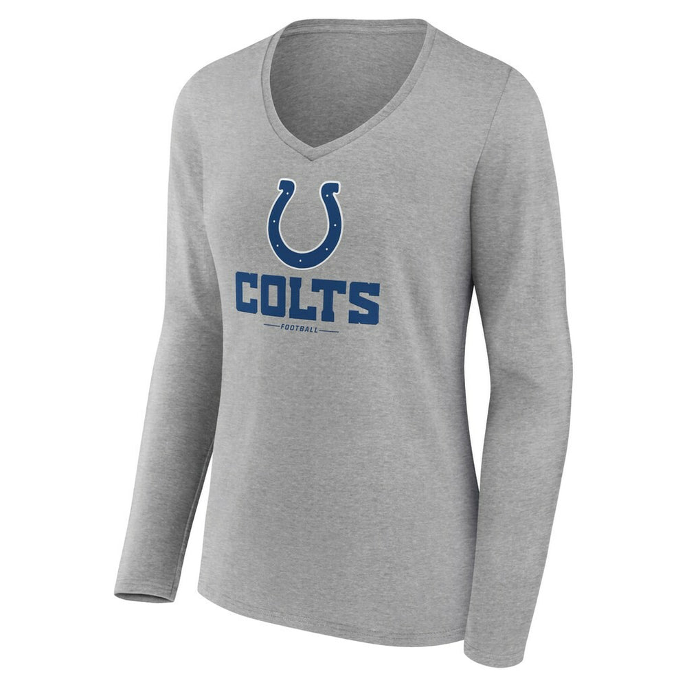 Indianapolis Colts Women's Logo Team Lockup Long Sleeve V-Neck T-Shirt - Heather Gray discount