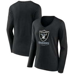 Las Vegas Raiders Women's Logo Team Lockup Long Sleeve V-Neck T-Shirt - Black sale