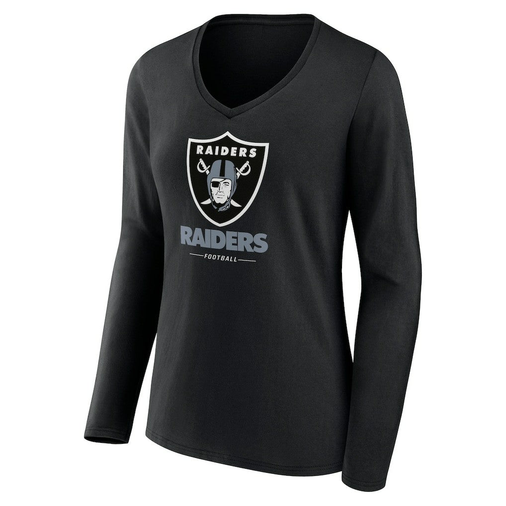 Las Vegas Raiders Women's Logo Team Lockup Long Sleeve V-Neck T-Shirt - Black sale