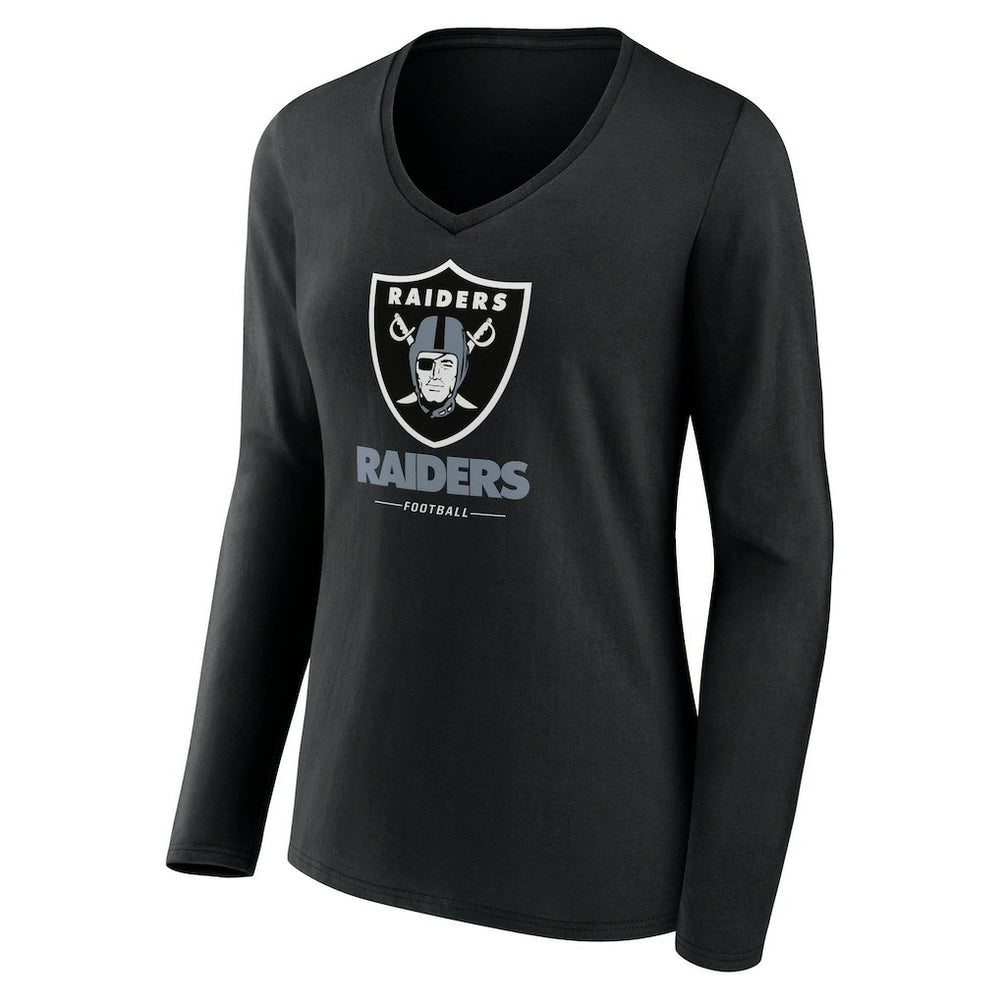 Las Vegas Raiders Women's Logo Team Lockup Long Sleeve V-Neck T-Shirt - Black sale