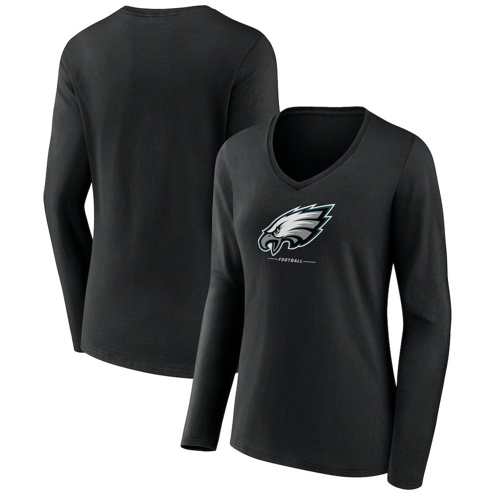 Philadelphia Eagles Women's Logo Team Lockup Long Sleeve V-Neck T-Shirt - Black outlet