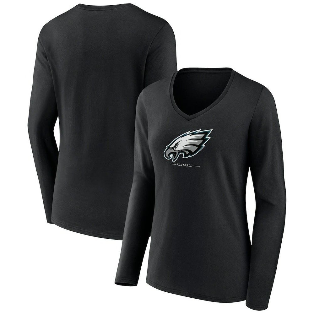 Philadelphia Eagles Women's Logo Team Lockup Long Sleeve V-Neck T-Shirt - Black outlet