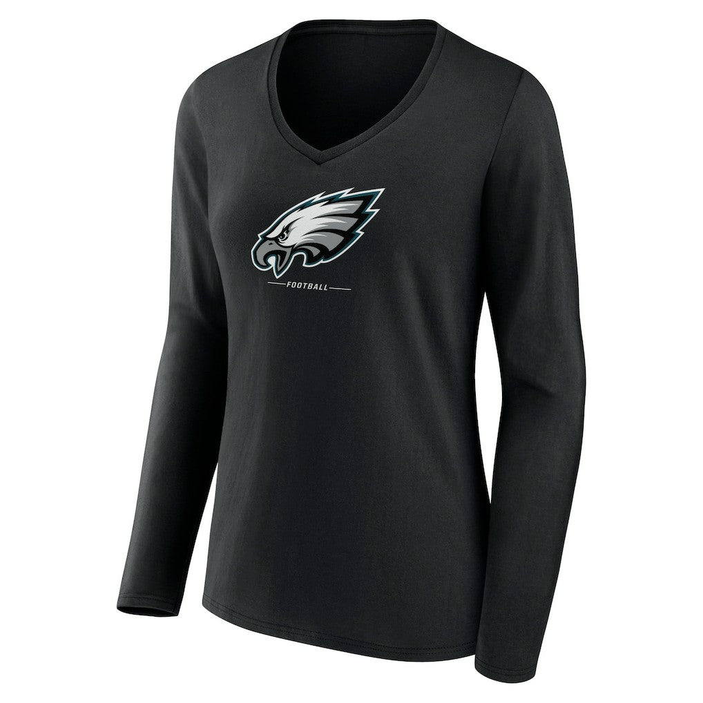 Philadelphia Eagles Women's Logo Team Lockup Long Sleeve V-Neck T-Shirt - Black outlet