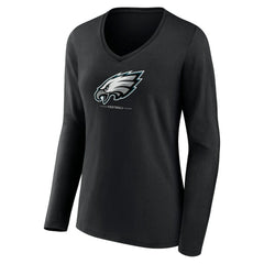 Philadelphia Eagles Women's Logo Team Lockup Long Sleeve V-Neck T-Shirt - Black outlet