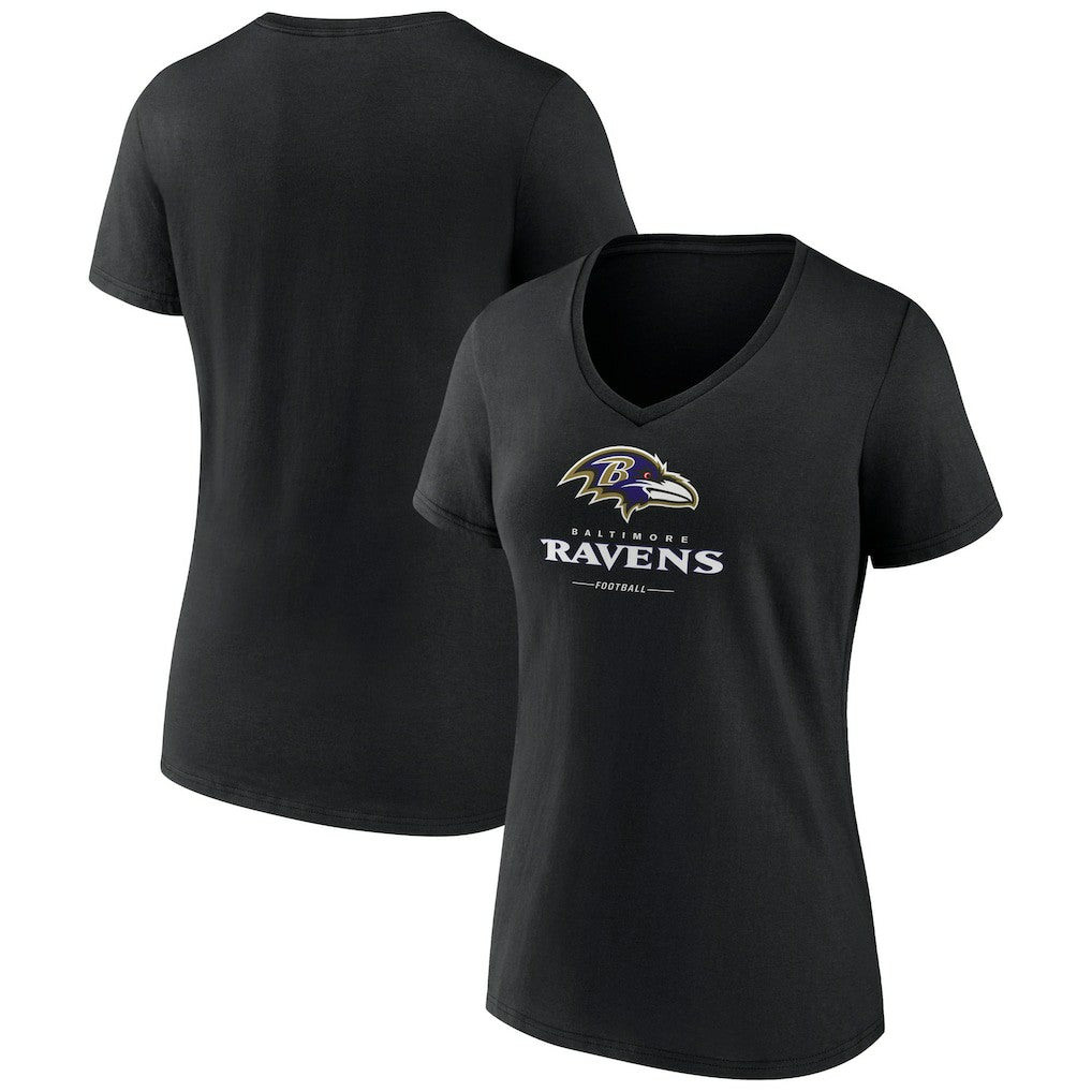 Baltimore Ravens Women's Logo Team Lockup V-Neck T-Shirt - Black for sale
