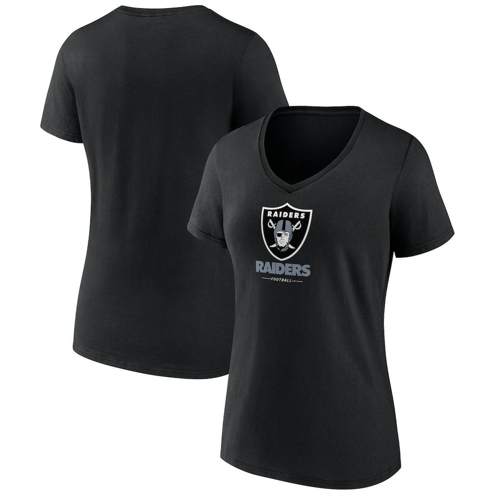 Las Vegas Raiders Women's Logo Team Lockup V-Neck T-Shirt - Black on sale