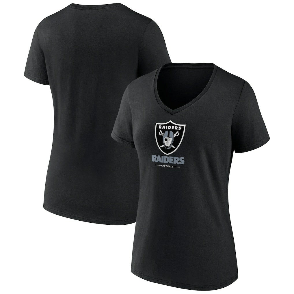 Las Vegas Raiders Women's Logo Team Lockup V-Neck T-Shirt - Black on sale