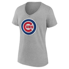 Chicago Cubs Women's Official Logo V-Neck T-Shirt - Gray