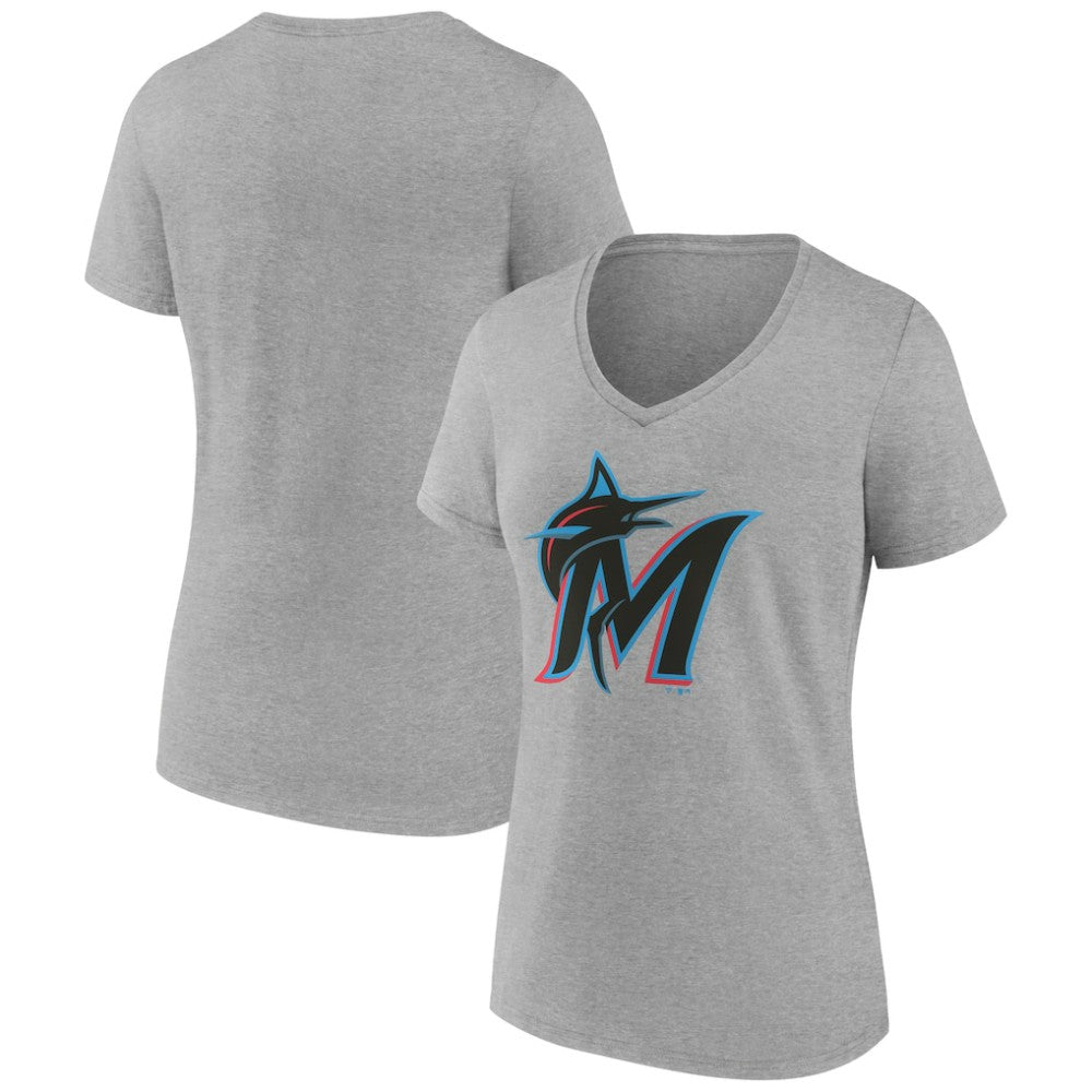 Miami Marlins Women's Official Logo V-Neck T-Shirt - Gray