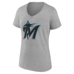 Miami Marlins Women's Official Logo V-Neck T-Shirt - Gray
